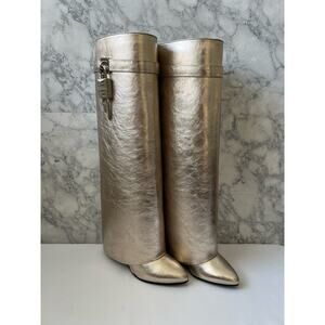 NWOT Givenchy Shark Lock Boots in Laminated Leather Dusty Gold Size 38